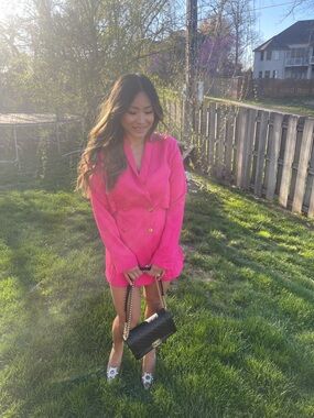 Hot Pink Double-Breasted Blazer Dress